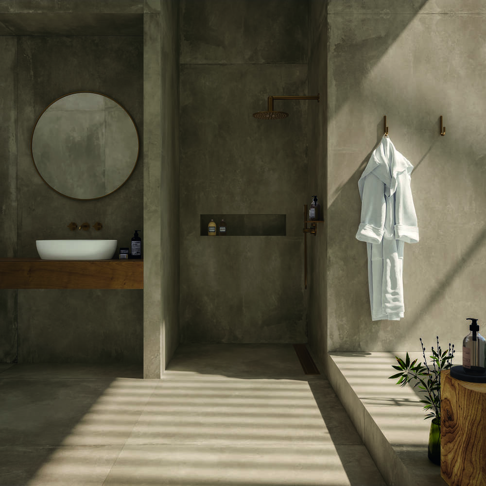 betonlook tegels in woonkamer